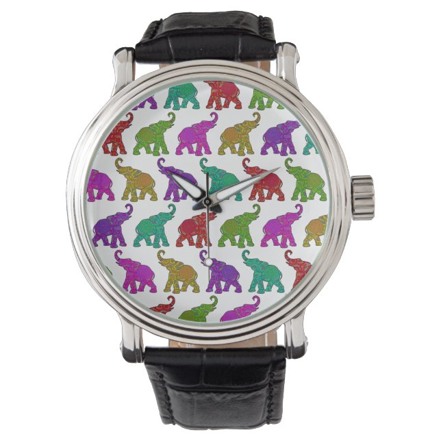 Elephant Walk Muster Fliesen Design Armbanduhr (Vorderseite)