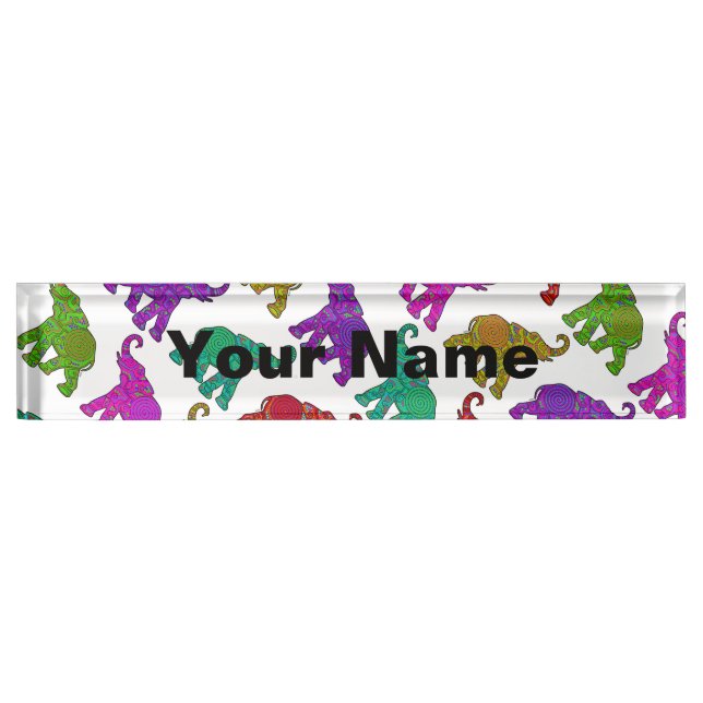 Elephant Walk Muster Fliesen Design Namensplakette (Vorderseite)