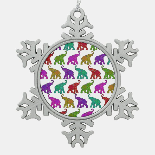 Elephant Walk Muster Fliesen Design Schneeflocken Zinn-Ornament (Vorderseite)