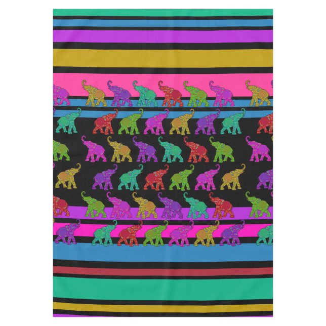 Elephant Walk & Stripes Muster + Ihre Ideen Tischdecke (Vorderseite)