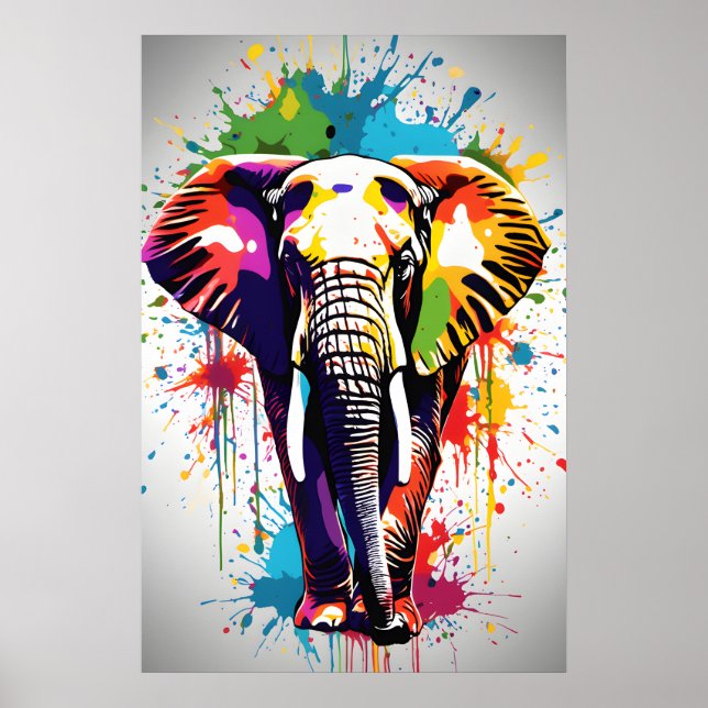 Elephant Wall Art, Animal Wildlife Spritzer Art Poster (Vorne)