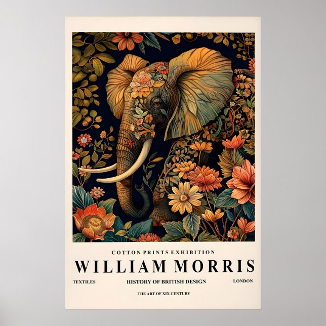 Elephant wall art, William Morris print, Dark Poster (Vorne)