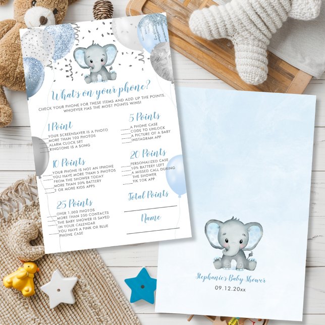 Elephant Was ist auf Ihrem Handy Baby Shower Game? (Elephant What's on your Phone Baby Shower Game)