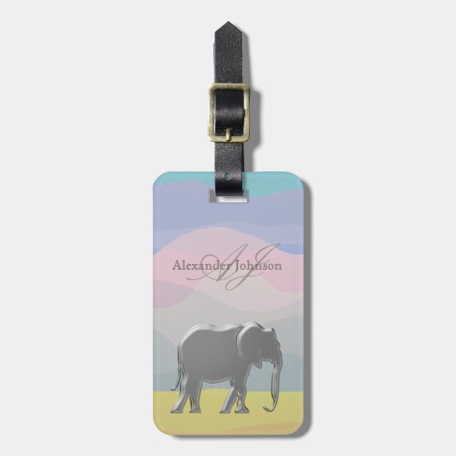 Elephant Watercolor Aquarelle Rücksendeadresse Gepäckanhänger (Vorderseite vertikal)