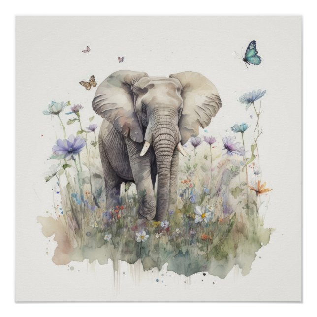 Elephant Watercolor Art Poster (Vorderseite)