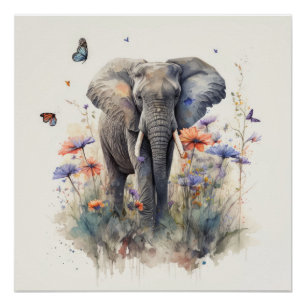 Elephant Watercolor Art Poster