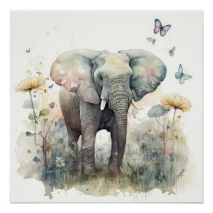 Elephant Watercolor Art Poster