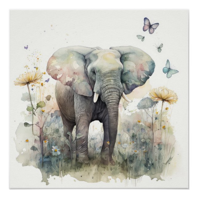 Elephant Watercolor Art Poster (Vorderseite)
