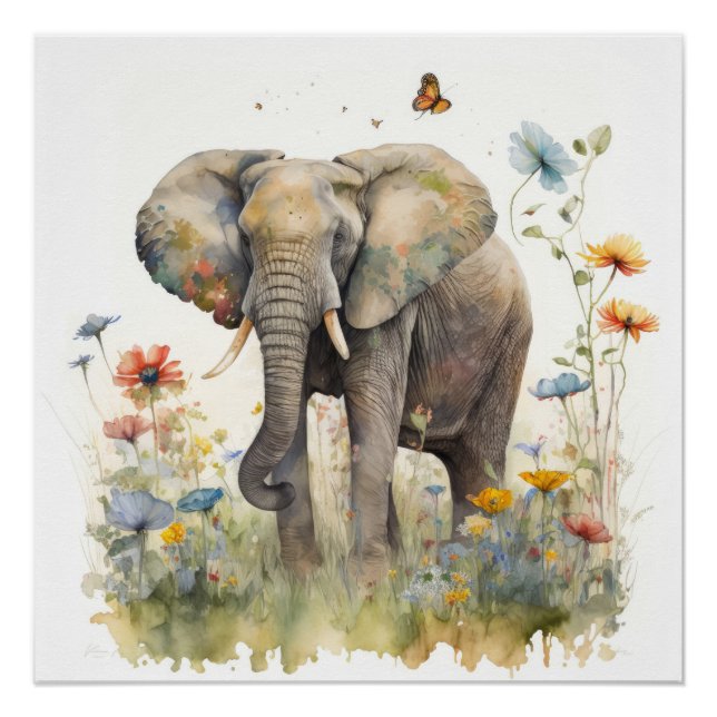 Elephant Watercolor Art Poster (Vorderseite)