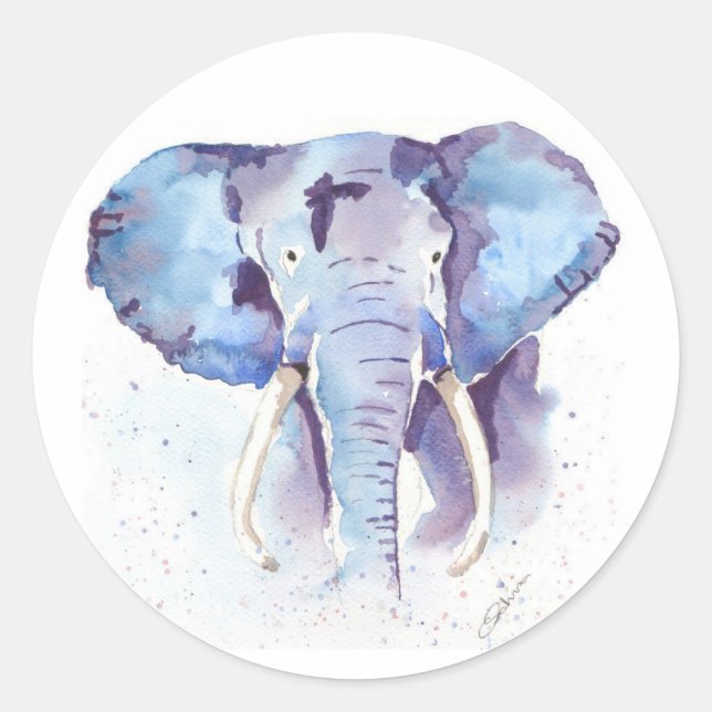 Elephant Watercolor-Aufkleber Runder Aufkleber (Vorderseite)