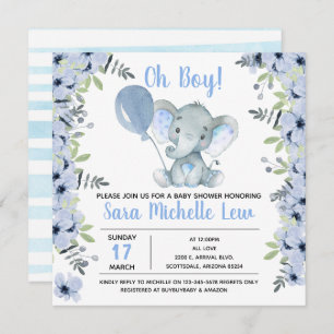 Elephant Watercolor Babydusche Einladung
