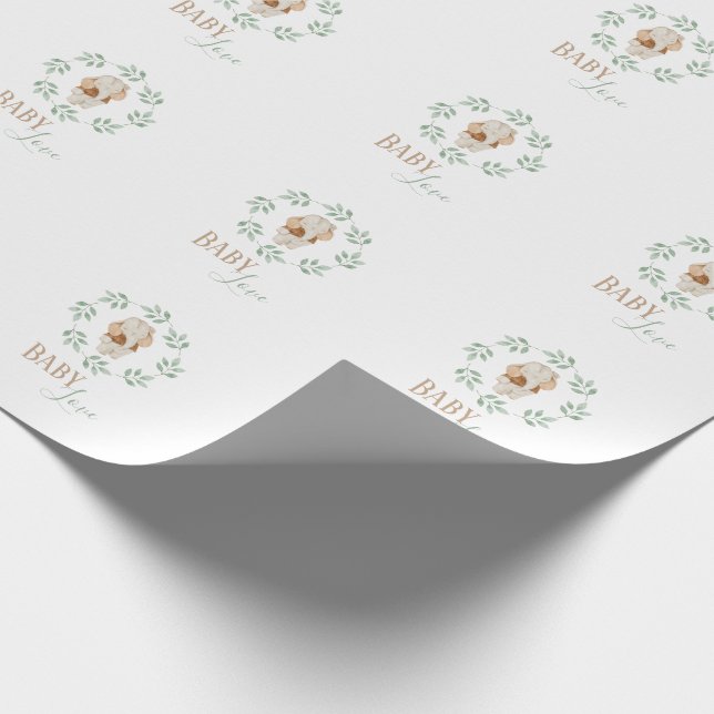 Elephant Watercolor Wreath Baby Liebe Geschenkpapier (Ecke)