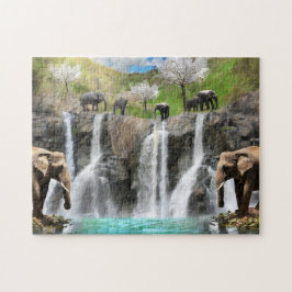 Elephant Waterfall 2 Easy Brain Art Puzzle Foto