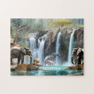 Elephant Waterfall 3 Foto Puzzles Internet Jigsaw
