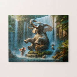Elephant Waterfall Playful Jungle Animals Puzzle