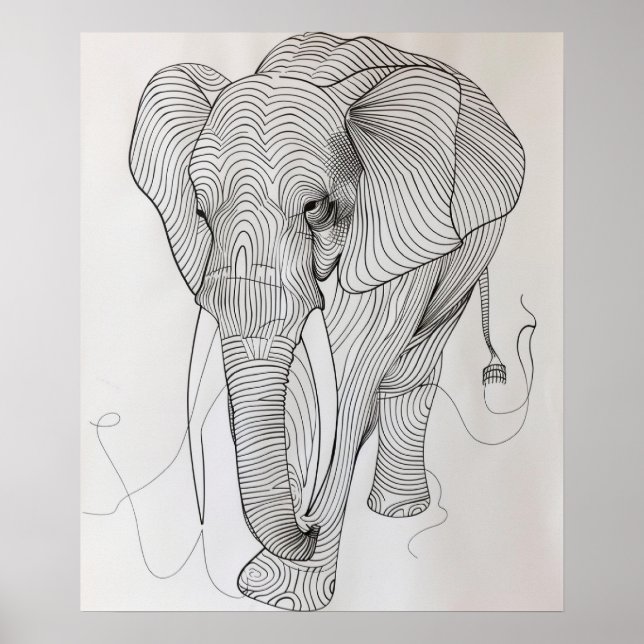 Elephant Wavy Minimalistisch Line Art Poster (Vorne)