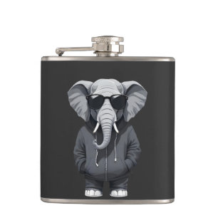 Elephant Wearing Hoodie Funny Cool Animal Vector Flachmann
