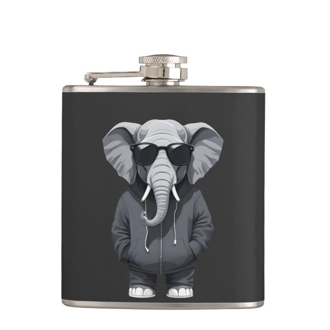 Elephant Wearing Hoodie Funny Cool Animal Vector Flachmann (Vorderseite)