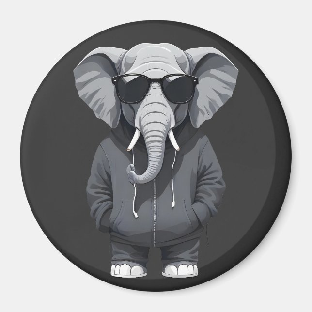 Elephant Wearing Hoodie Funny Cool Animal Vector Magnet (Vorne)