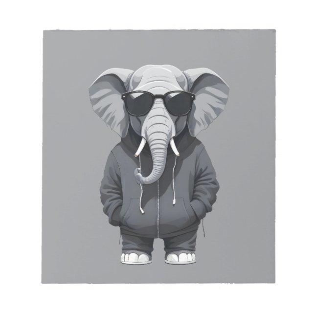 Elephant Wearing Hoodie Funny Cool Animal Vector Notizblock (Vorderseite)