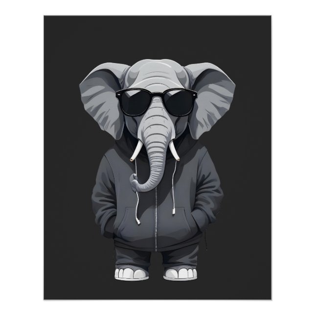 Elephant Wearing Hoodie Funny Cool Animal Vector Poster (Vorderseite)