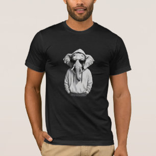 Elephant Wearing Hoodie Funny Cool Animal Vector T-Shirt