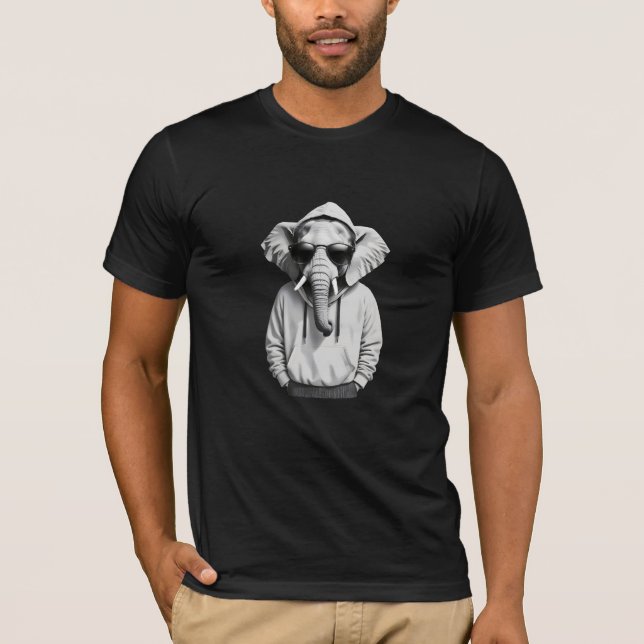 Elephant Wearing Hoodie Funny Cool Animal Vector T-Shirt (Vorderseite)