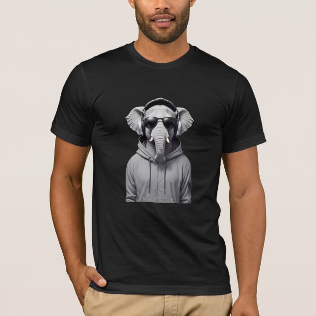 Elephant Wearing Hoodie Funny Cool Animal Vector T-Shirt (Vorderseite)