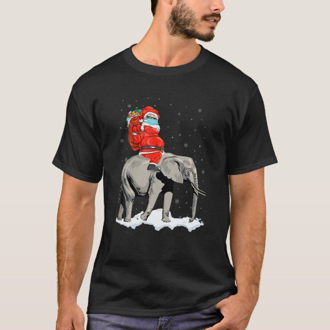 Elephant Weihnachten Weihnachtsmann Riding Elephan T-Shirt (Vorderseite)