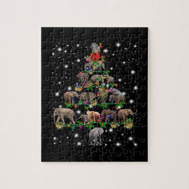 Elephant Weihnachtsbaum bedeckt durch Blitzlicht Puzzle (Vertikal)