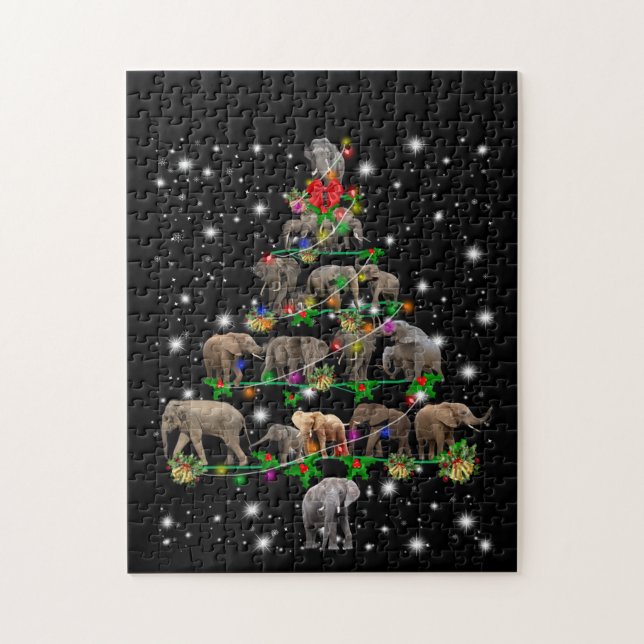 Elephant Weihnachtsbaum bedeckt durch Blitzlicht Puzzle (Vertikal)