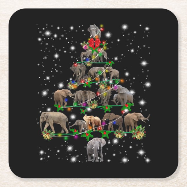 Elephant Weihnachtsbaum bedeckt durch Blitzlicht Rechteckiger Pappuntersetzer (Vorderseite)