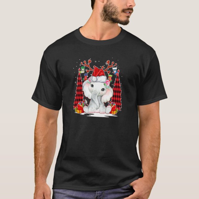 Elephant Weihnachtsmannmütze Rentier Tree Kariert  T-Shirt (Vorderseite)
