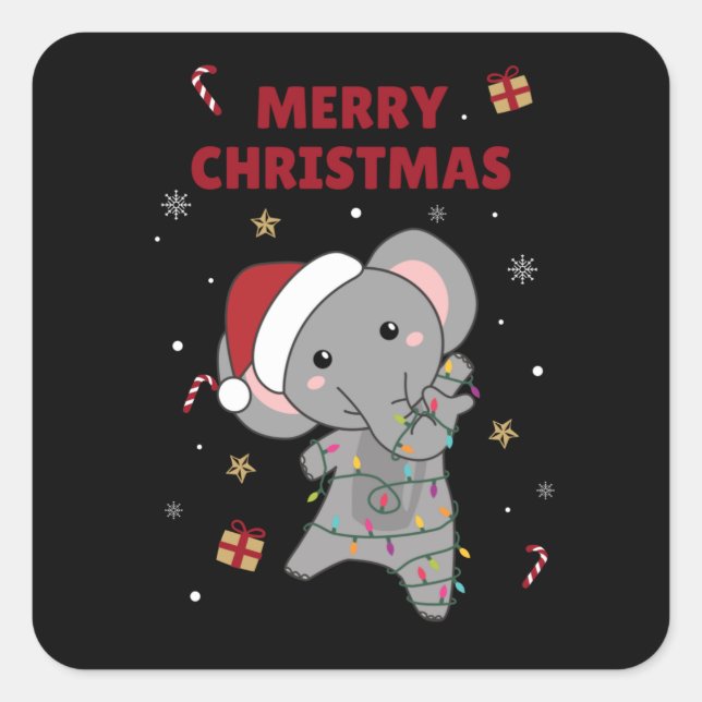 Elephant Weihnachtsschnee Wintertiere Elefanten Quadratischer Aufkleber (Vorderseite)