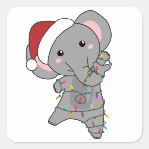 Elephant Weihnachtsschnee Wintertiere Elefanten Quadratischer Aufkleber