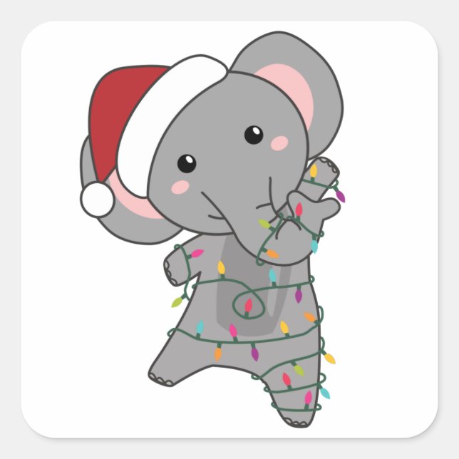 Elephant Weihnachtsschnee Wintertiere Elefanten Quadratischer Aufkleber (Vorderseite)