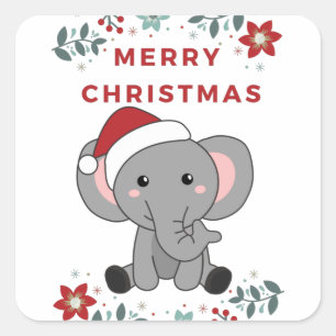 Elephant Weihnachtsschnee Wintertiere Elefanten Quadratischer Aufkleber
