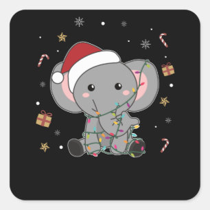 Elephant Weihnachtsschnee Wintertiere Elefanten Quadratischer Aufkleber