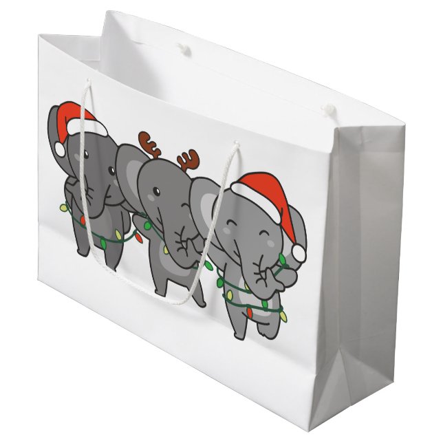 Elephant Weihnachtstiere Niedlich Large Gi Große Geschenktüte (Vorderseite Schrägansicht)