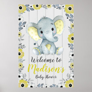 Elephant Welcome Sign Poster Gelb Grau 3'x4'