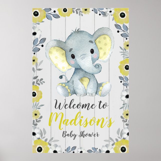 Elephant Welcome Sign Poster Gelb Grau 3'x4' (Vorne)
