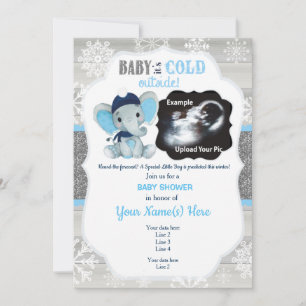 Elephant Winter Ultrasound Invitation Baby Dusche Einladung