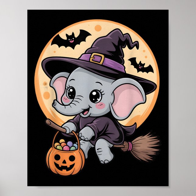 Elephant Witch Hat Pumpkin Halloween Costume Men W Poster (Vorne)