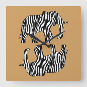 Elephant with Zebra Stripes + your ideas Quadratische Wanduhr
