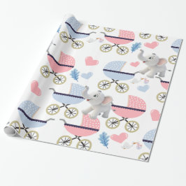 Elephant Wrapping Paper Baby Stroller Pink & Blue  Geschenkpapier