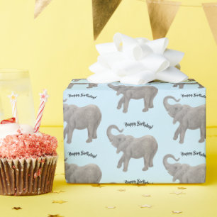 Elephant Wrapping Paper Blassblau Geschenkpapier
