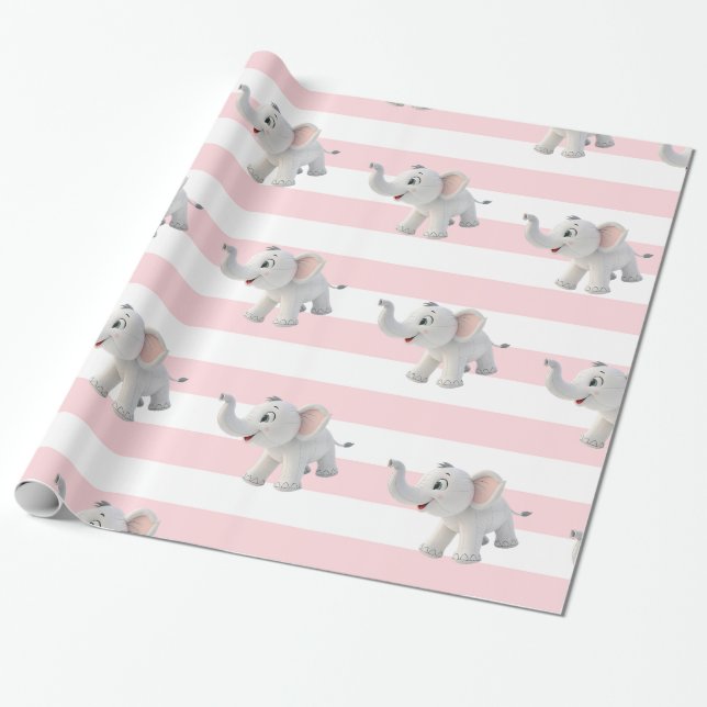 Elephant Wrapping Paper Pink & White Stripe  Geschenkpapier (Ungerollt)