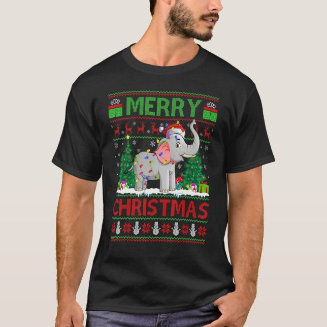 Elephant   Xmas Tree Light Ugly Santa Elephant Chr T-Shirt (Vorderseite)