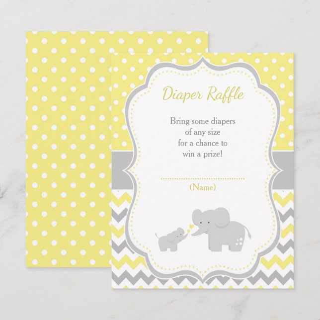 Elephant Yellow and Gray Baby Shower Begleitkarte (Vorne/Hinten)