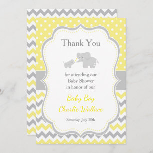 Elephant Yellow and Gray Baby Shower Dankeskarte